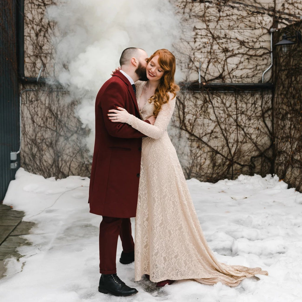 Champagne Wrap Lace Wedding Gown with Train